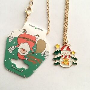 New Gold Tone Christmas Snowman Charm Necklace
